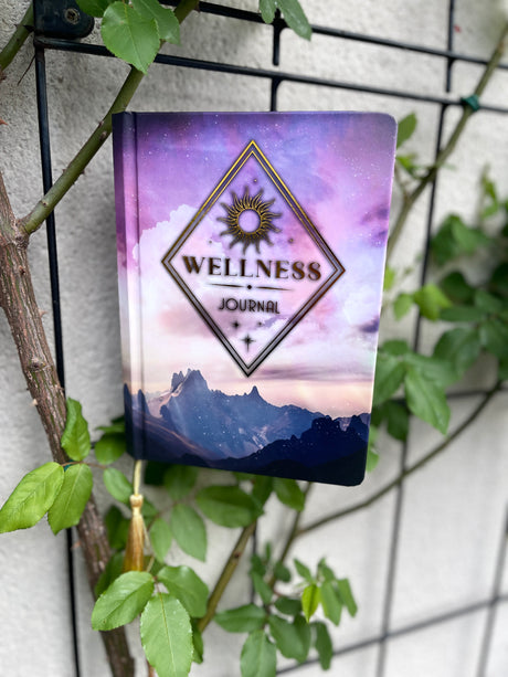 Wellness Journal with attractive mountain and sky cover and elegant gold tassel
